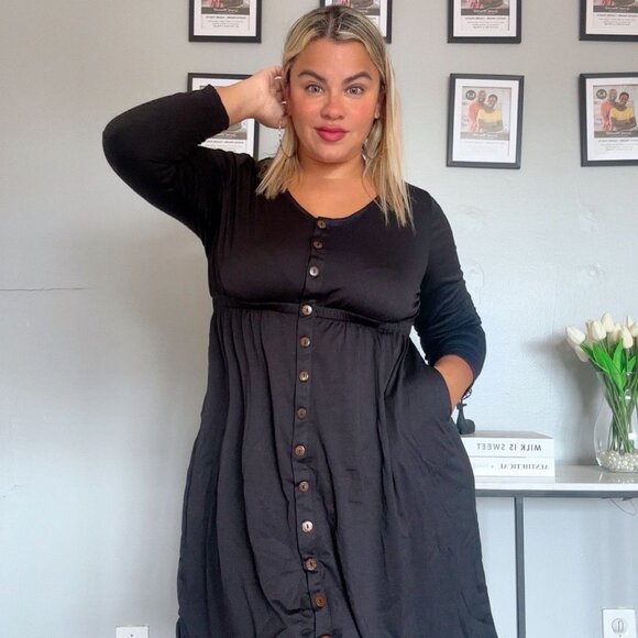 Dress Button Down Long Sleeve Crew Neck In Black Plus Size XL NEW 2026 - Picture 5 of 13
